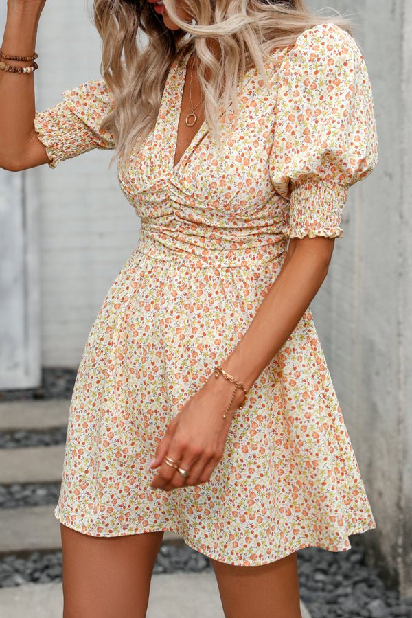 Floral Print Deep V Neck Mini Dress - Image 3