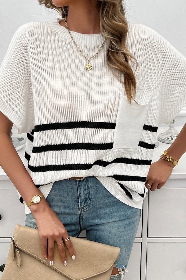 Fashion Round Neck Stripe Print Causal Tops - Image 4