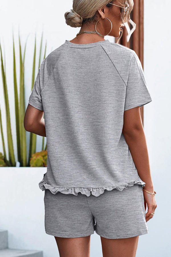 Round Neck Ruffle Hem Solid Color Two Pieces Set - Image 4