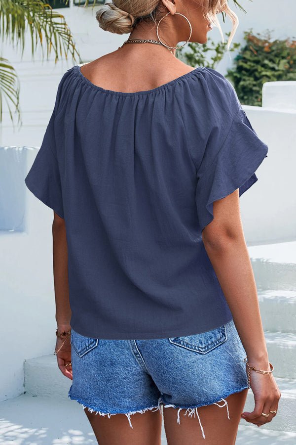Knot Front Ruffle Sleeve Casual Tops - Image 4