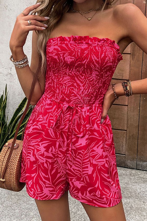 Fashion Floral Smocked Chest Bandeau Rompers - Image 2