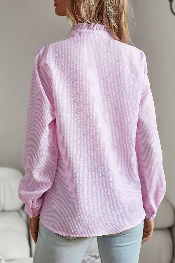 Button Stringy Selvedge Long Sleeve Casual Tops - Image 3