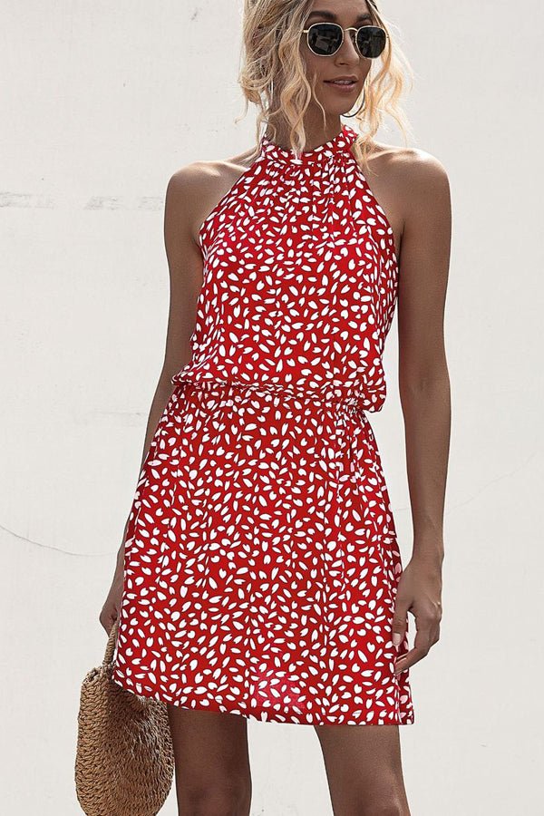 Polka Dot Print Halter Neck Casual Dress - Image 5