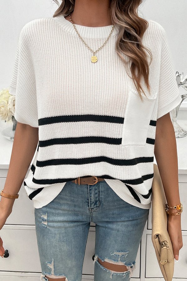 Fashion Round Neck Stripe Print Causal Tops - Image 5