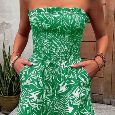 Floral Smocked Chest Bandeau Rompers
