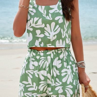 Fashion Smocked Waist Casual Two Pieces Sets