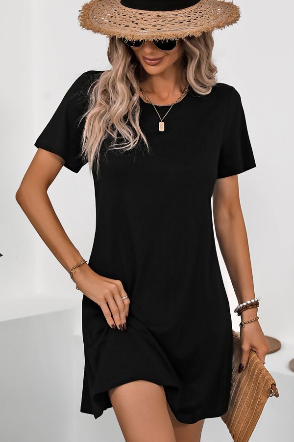 Fashion Solid Black Casual Dress - Image 2