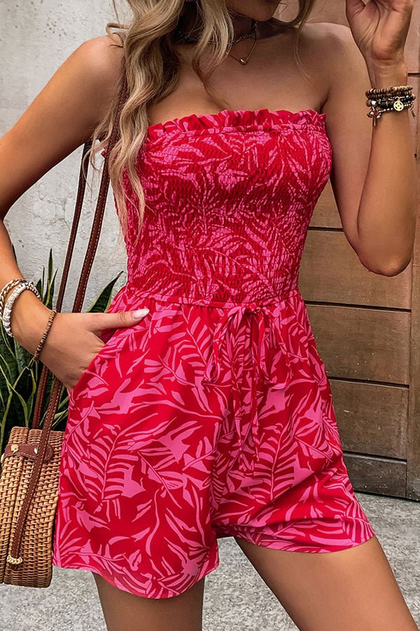 Fashion Floral Smocked Chest Bandeau Rompers - Image 4
