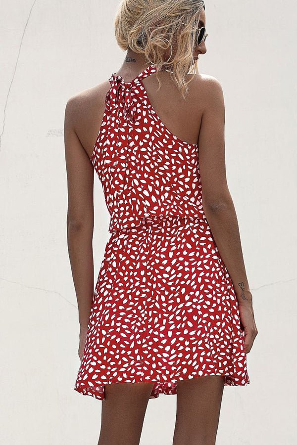 Polka Dot Print Halter Neck Casual Dress - Image 4