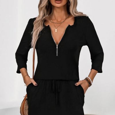 Fashion Zipper Drawstring Casual Dress