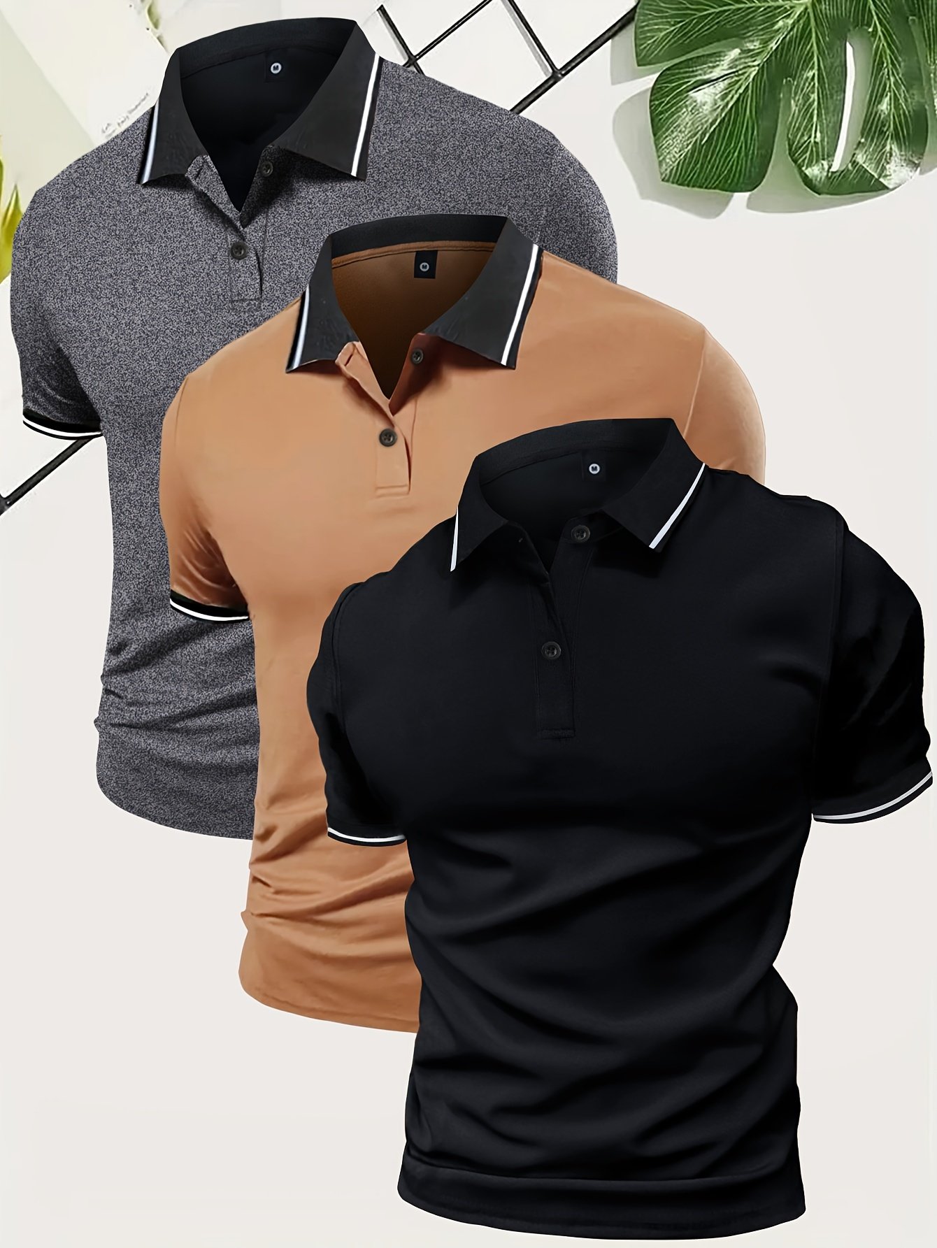 3Pcs Breathable Regular Fit Golf Shirt, Men??s Casual V-Neck T-Shirt Short Sleeve For Summer, Men??s Clothing