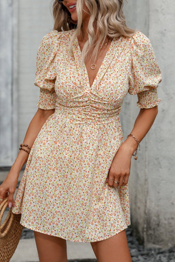Floral Print Deep V Neck Mini Dress - Image 6