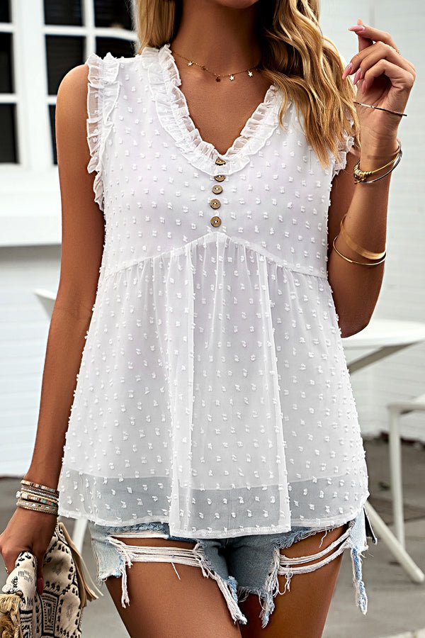 Cute V Neck Button Sleeveless Tops - Image 6
