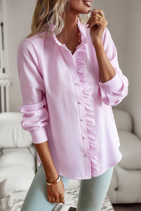 Button Stringy Selvedge Long Sleeve Casual Tops - Image 5