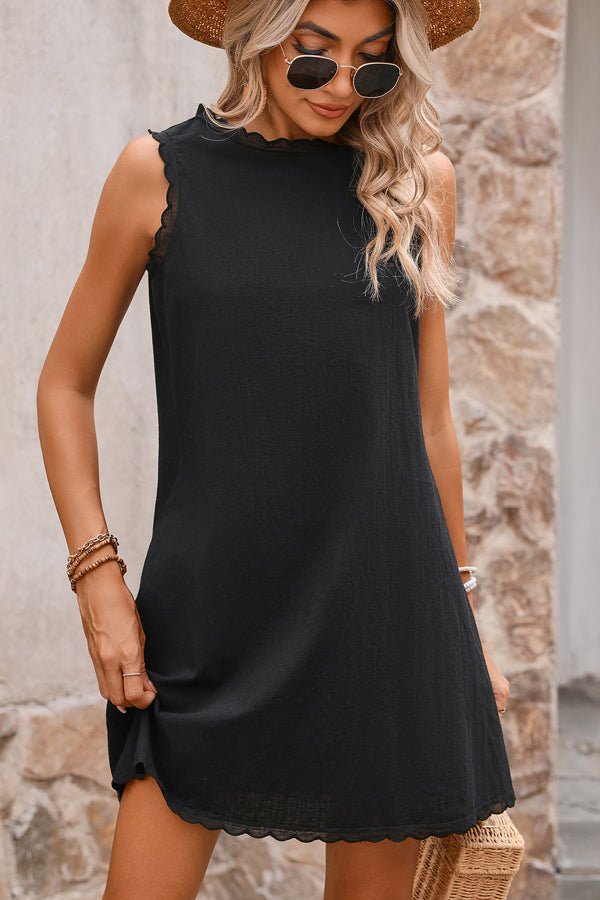 Scalloped Round Neck Solid Mini Dress - Image 4