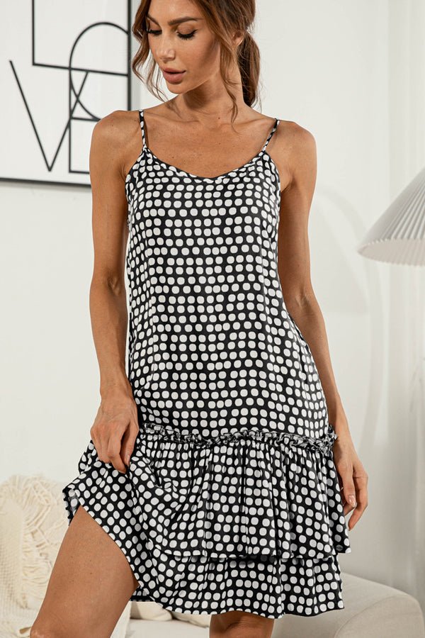 Polka Dot Print Ruflle Hem Mini Dress - Image 6