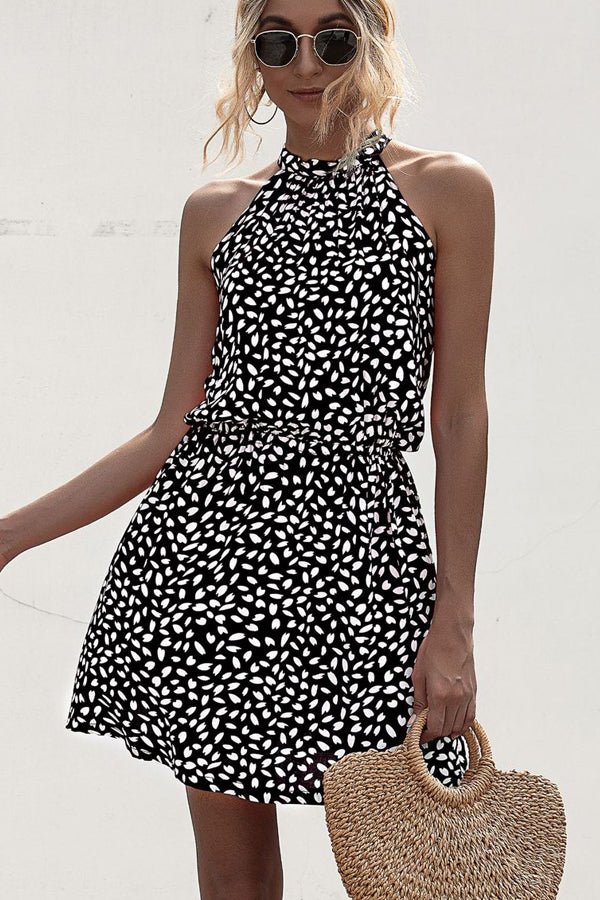 Halter Neck Polka Dot Print Casual Dress - Image 2