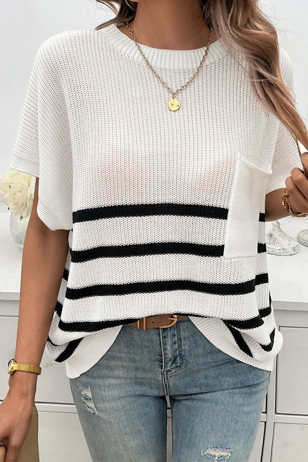 Fashion Round Neck Stripe Print Causal Tops - Image 2