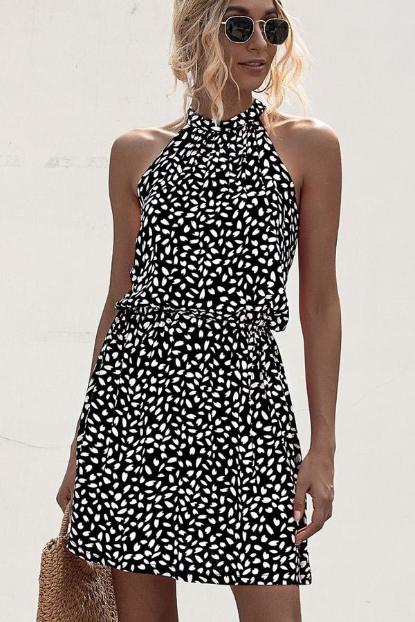 Halter Neck Polka Dot Print Casual Dress - Image 4