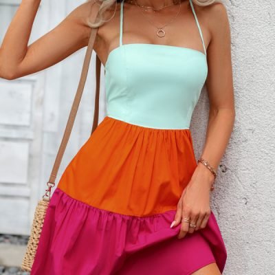 Color Block Tie Back Mini Casual Dress