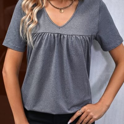 V Neck Short Sleeve Casual Tops