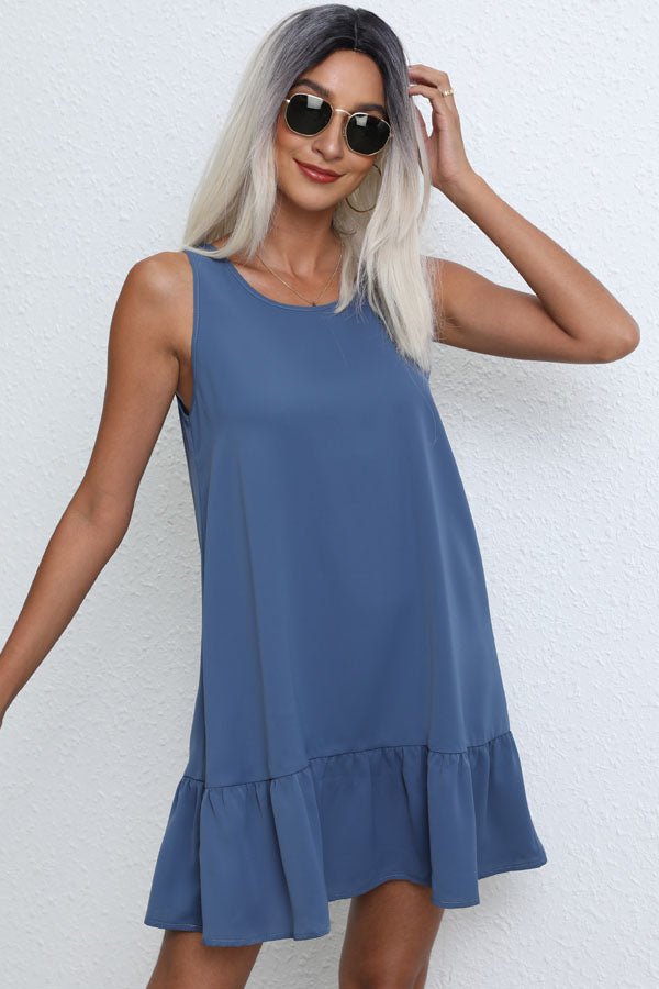 Fashion Solid Color Ruffle Hem Mini Dress - Image 4