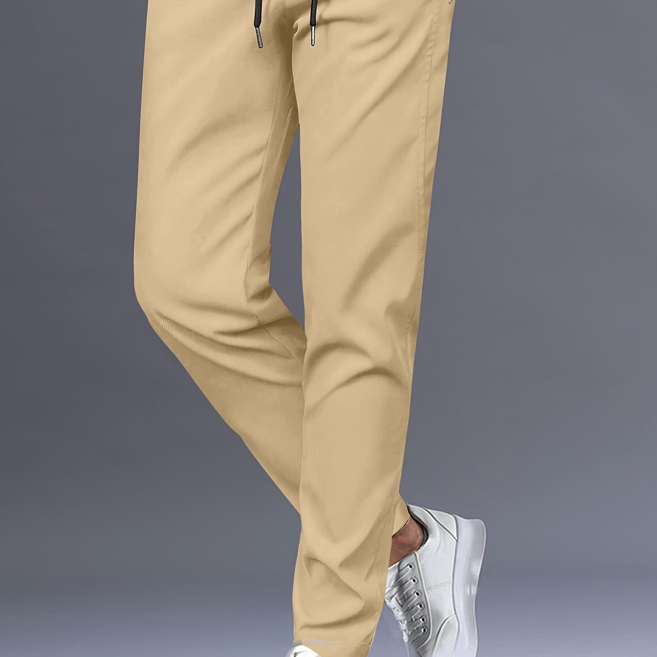 Men??s Stylish Solid Pants With Pockets, Casual Breathable Drawstring Men??s Trousers For Outdoor Activities - Image 5