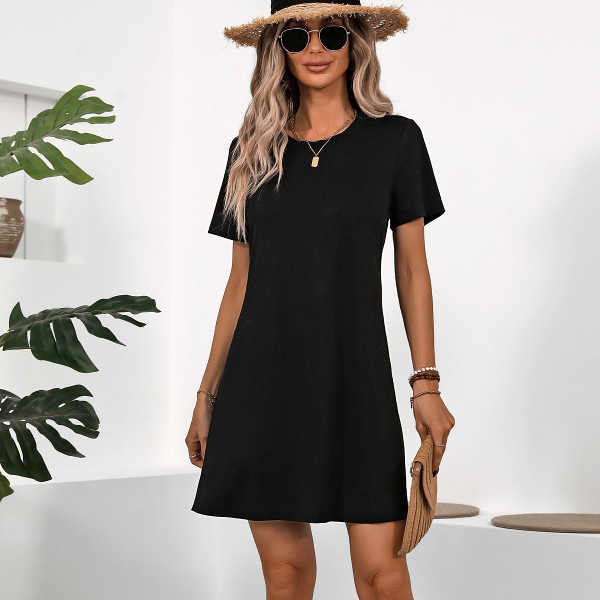 Fashion Solid Black Casual Dress - Image 7