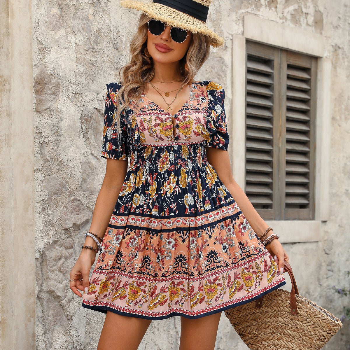 Fashion Bohemia Print Ruffle Hem Mini Dress - Image 7