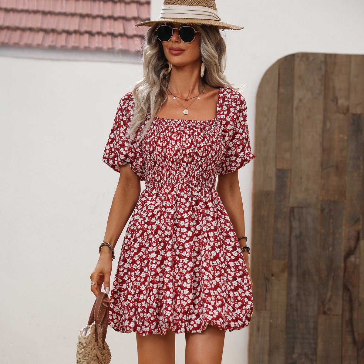 Floral Print Puff Sleeves Ruffled Mini Dress - Image 6