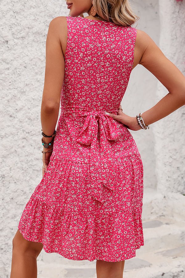 Fashion V Neck Floral Print Sleeveless Dress - Image 6