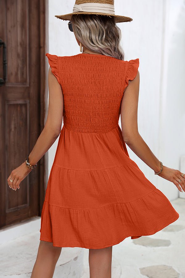 Solid Color Smocked Ruffle Hem Mini Dress - Image 5