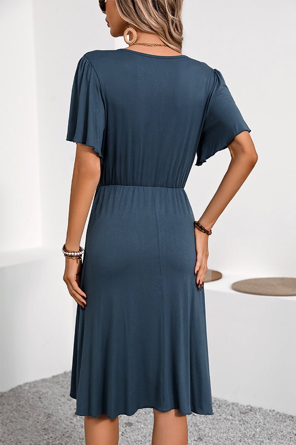 V Neck Ruffle Hem Solid Casual Dress - Image 5