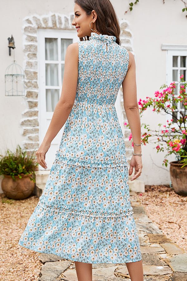 Smocked Chest Floral Print Sleeveless Dress - Image 6