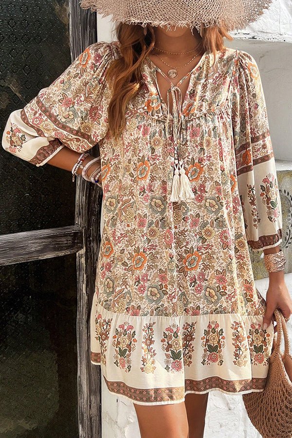 Bohemia Print V Neck Casual Dress - Image 4