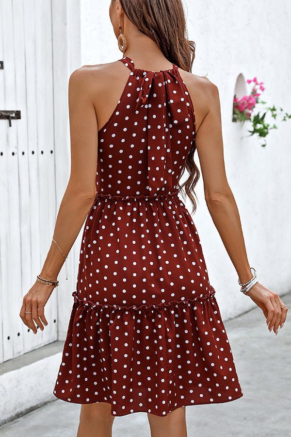 Dots Print Halter Neck Casual Mini Dress - Image 5