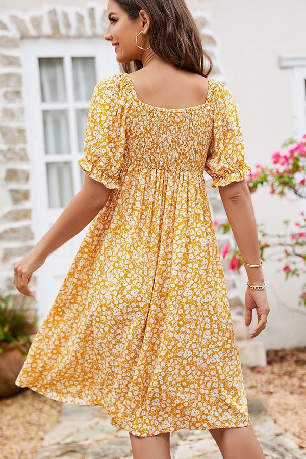 Floral Print Hook Design V Neck Casual Dress - Image 4