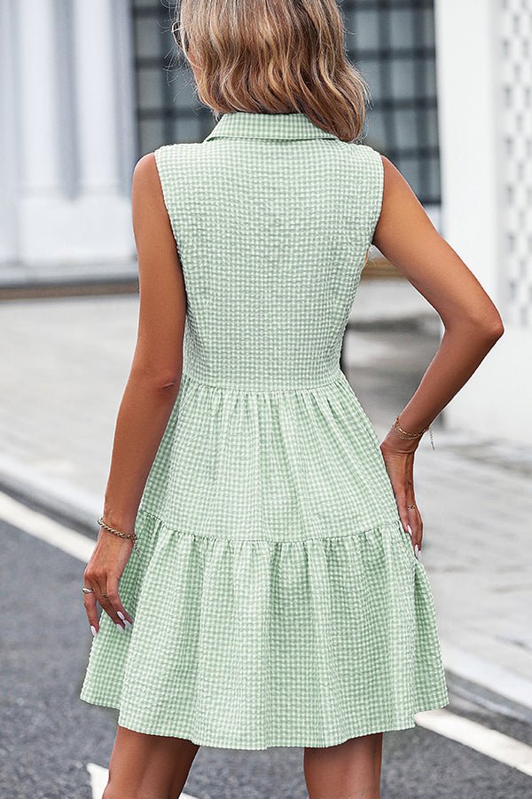 Plaid Print Sleeveless Ruffle Hem Dress - Image 3