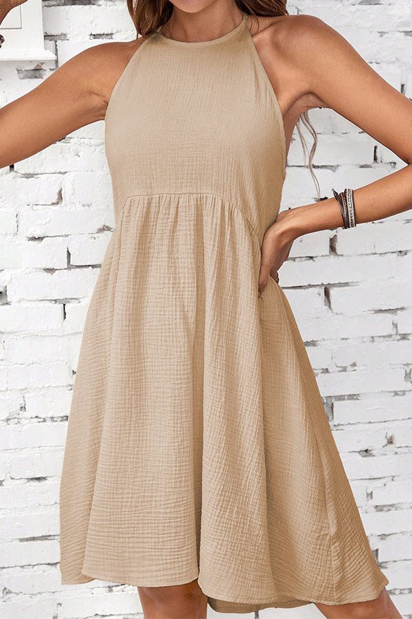 Fashion Halter Neck Solid Color Dress - Image 5