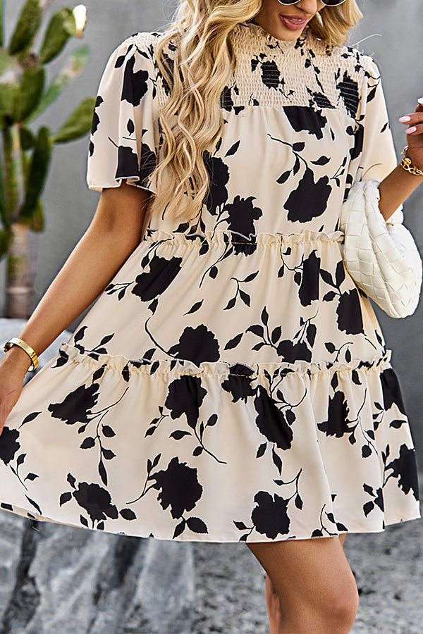 Smocked Design Print Casual Dress - Image 2