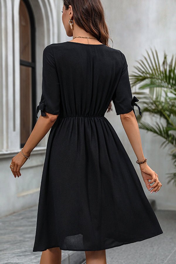 Solid Color V Neck Tie Design Dress - Image 5