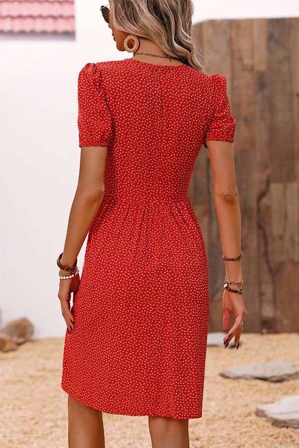 V Neck Floral Print Cutout Design Dress - Image 6