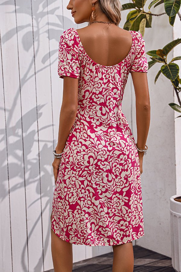 Floral Print V Neck Short Sleeve Casual Dress - Image 5