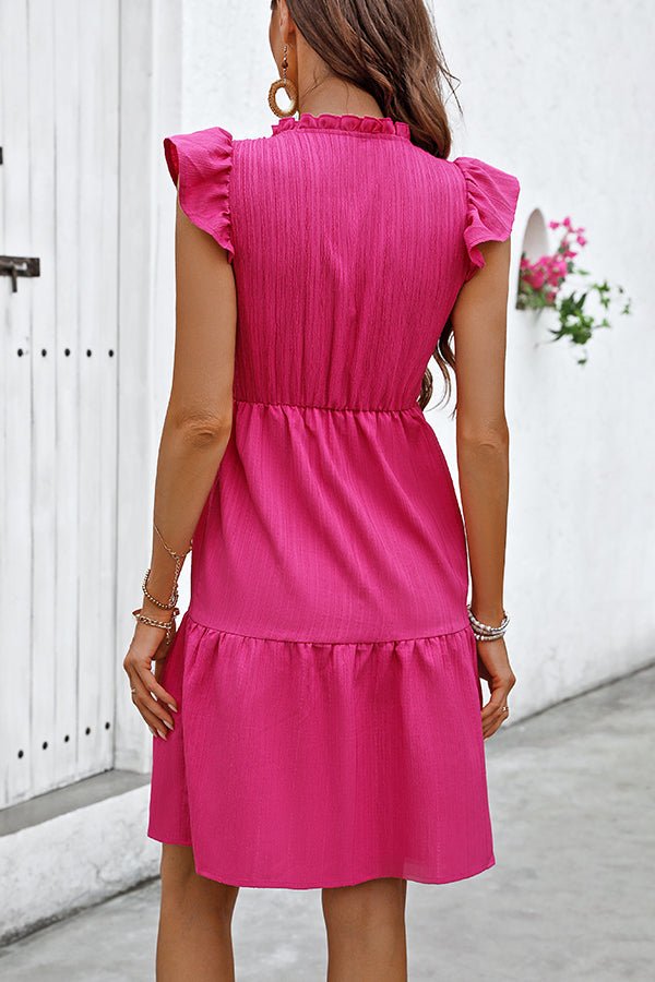 Solid Smocked Round Neck Frill Casual Dress - Image 5