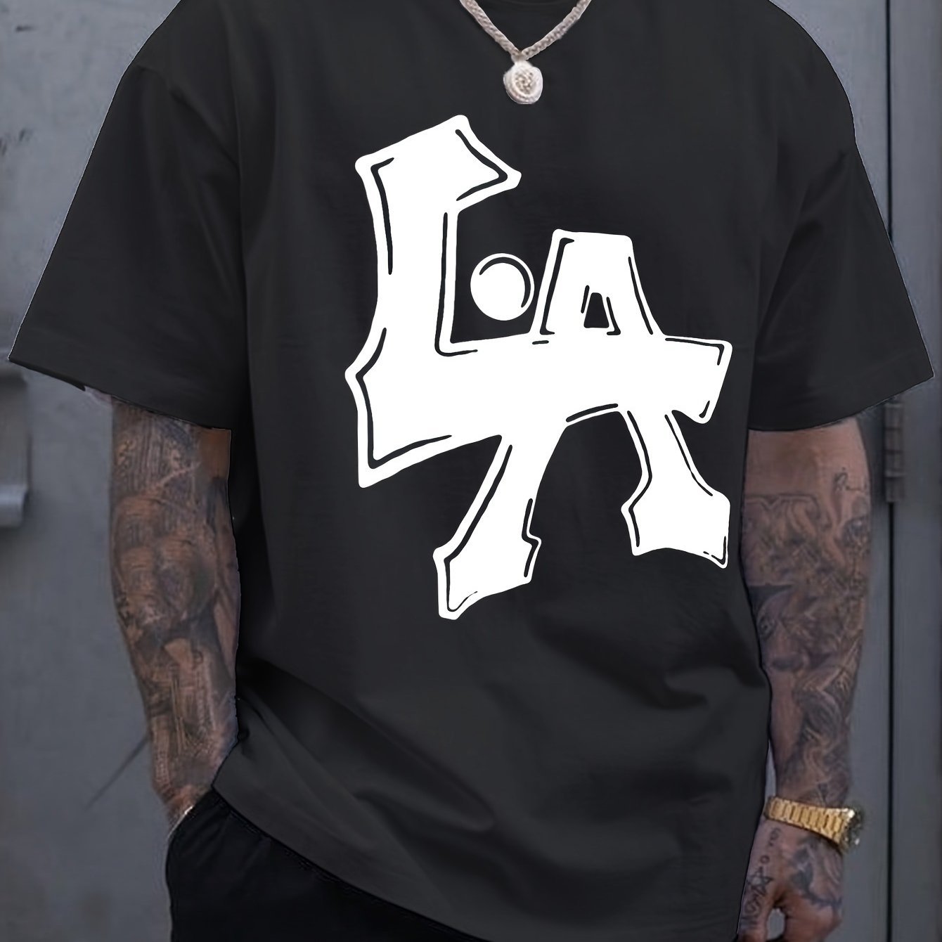 Men??s Los Angeles Print Short Sleeve T-Shirts, Comfy Casual Elastic Crew Neck Tops, Men??s Clothing - Image 7