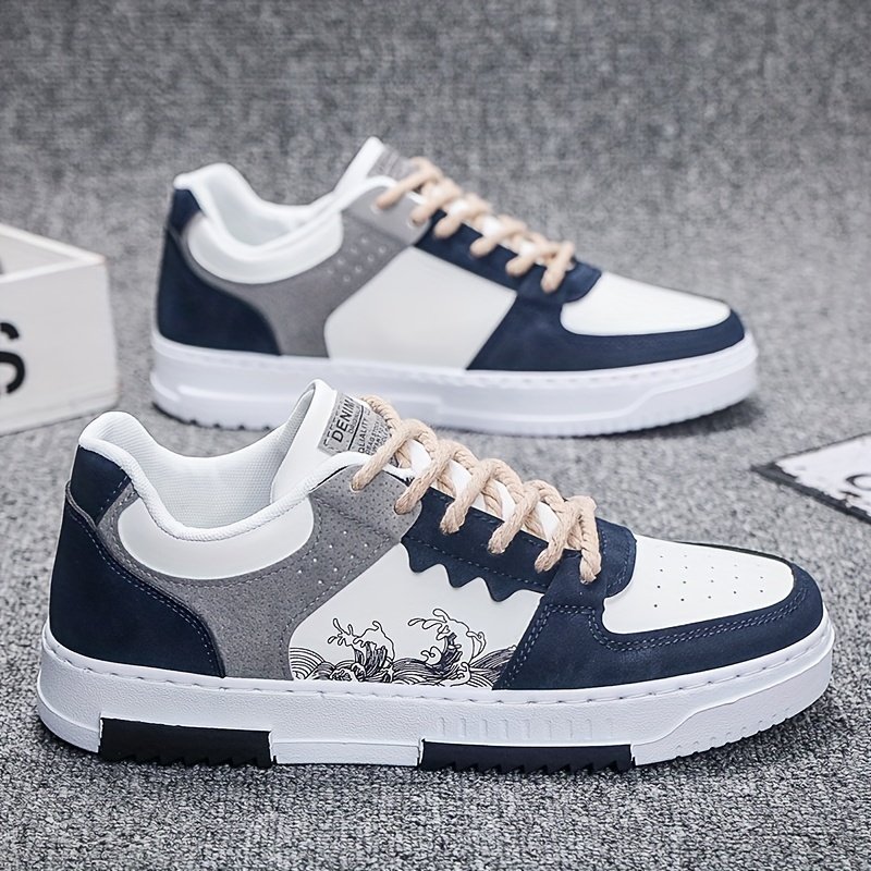 Men??s Trendy Street Style Wave Pattern Low Top Skateboard Shoes, Comfy Non Slip Lace Up Sneakers For Men??s Outdoor Activities - Image 5