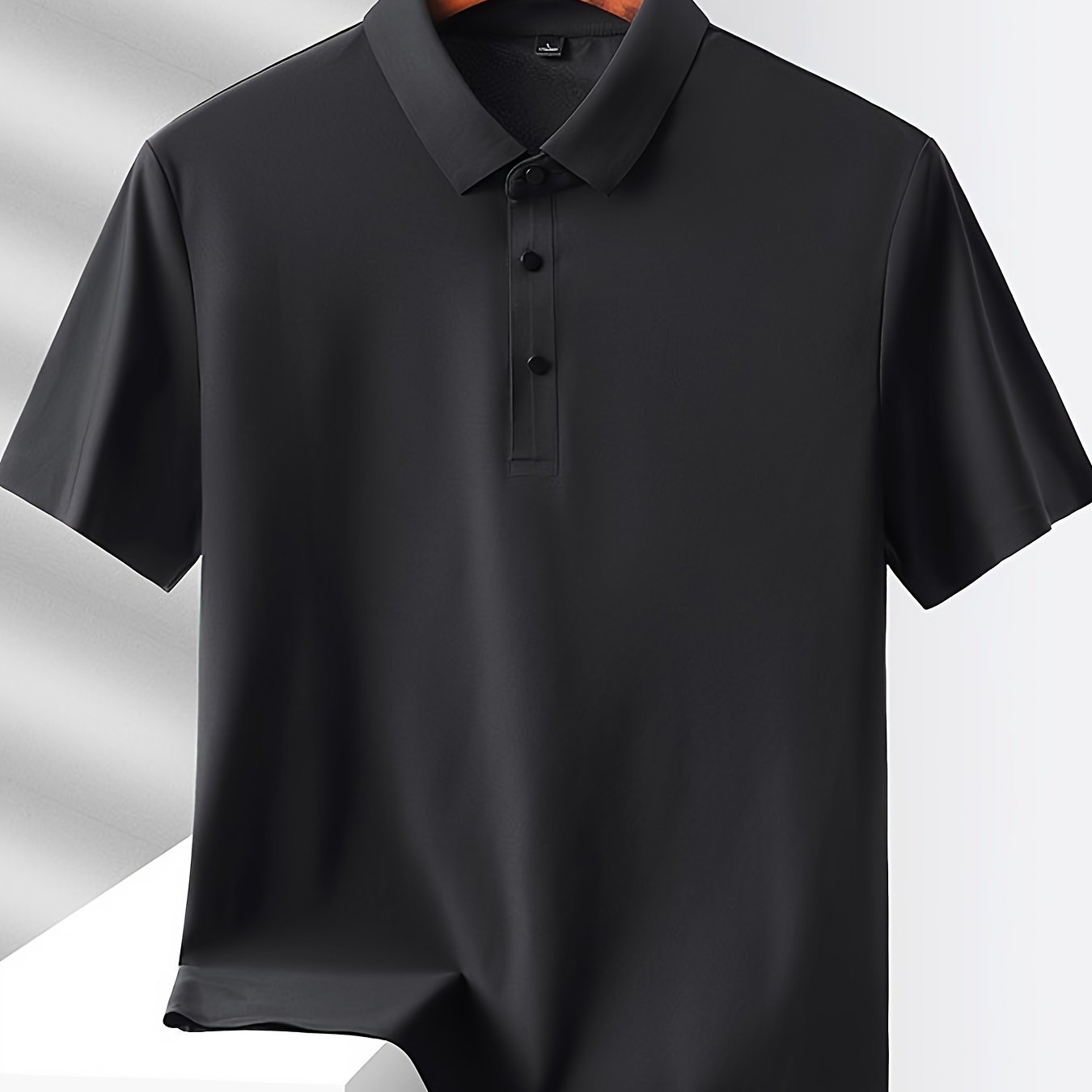 Men??s Solid Seamless Short Sleeve Button Up Lapel Shirt, Lightweight Business Casual Style, Breathable Short Sleeve Top, Solid Color Classic Collar Summer Golf Shirts - Image 2