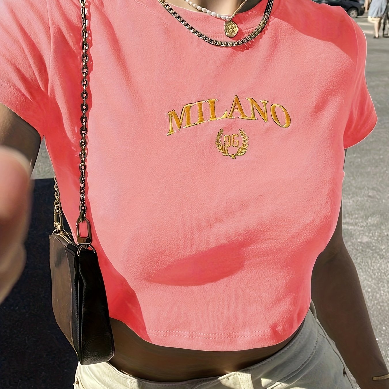 Letter Print Crew Neck Crop T-Shirt, Casual Short Sleeve T-Shirt For Spring & Summer, Women??s Clothing - Image 5