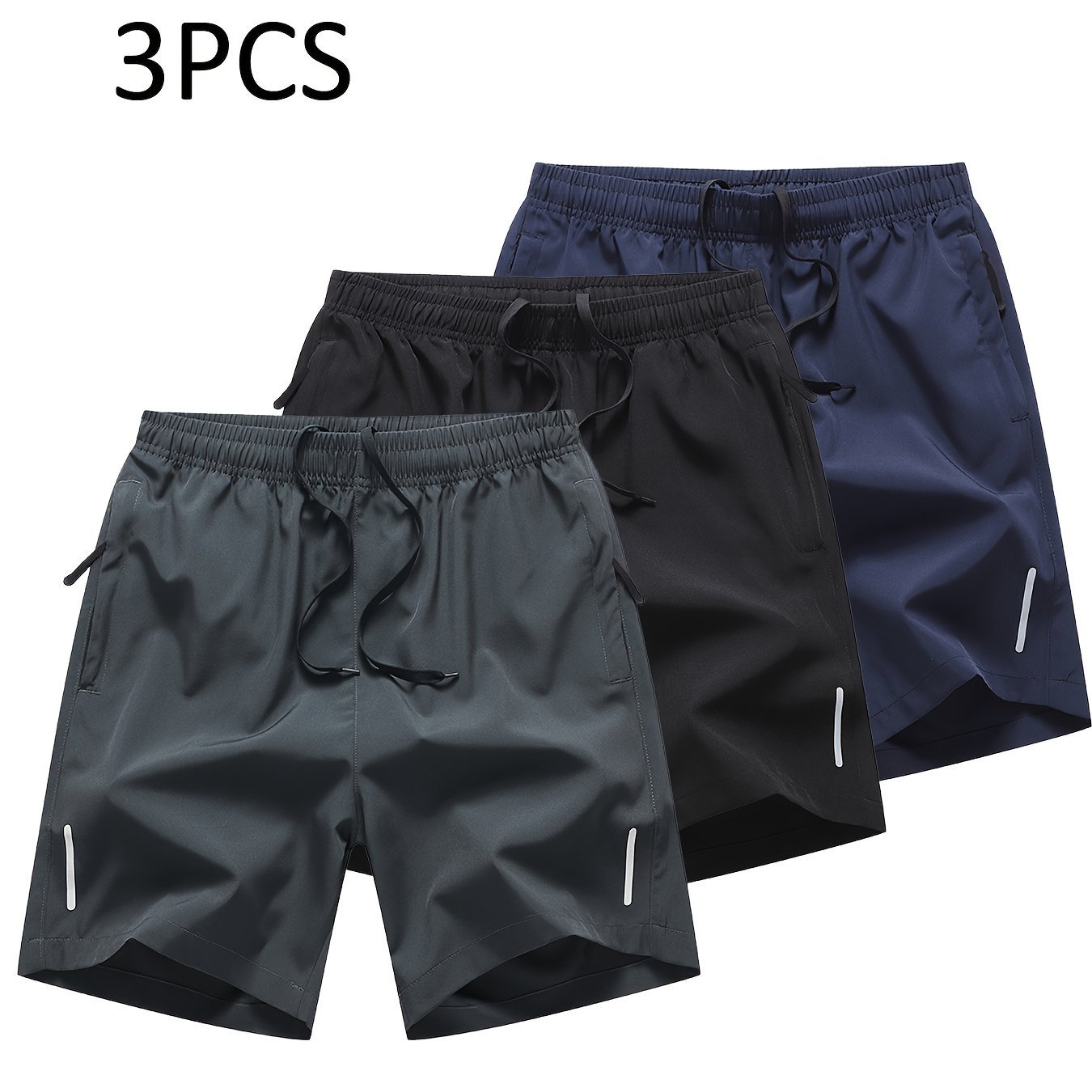 3pcs Men??s Solid Fashion Active Shorts, Drawstring Shorts With Zipper Pockets For Summer Training, Summer Daily - Image 3