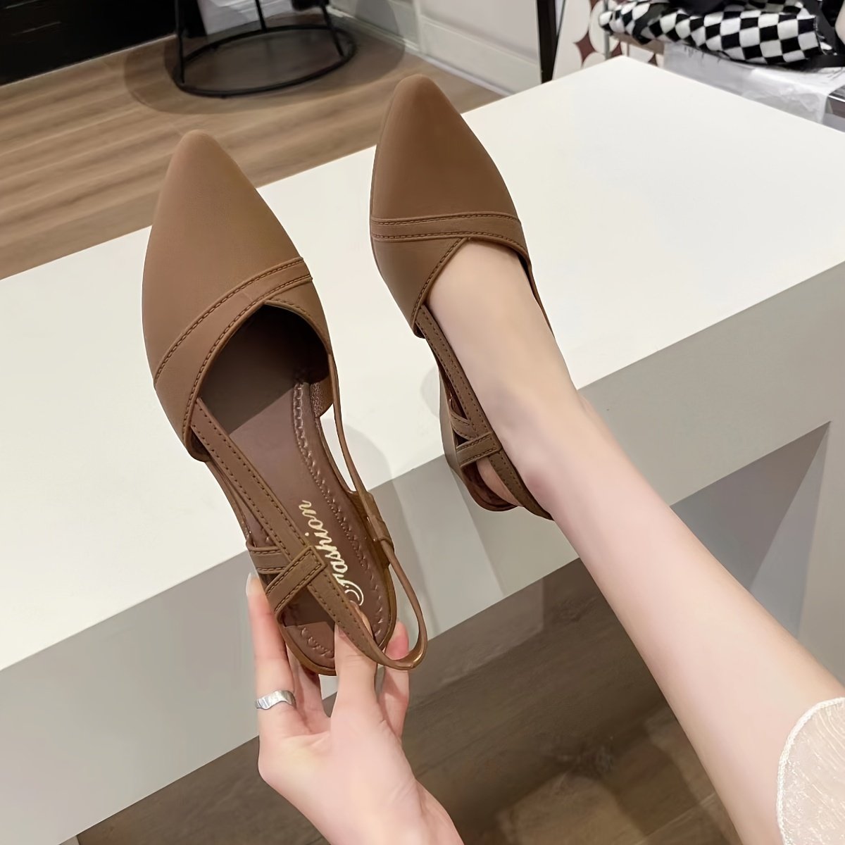 Women??s Solid Color Wedge Heeled Shoes, Fashion Point Toe Platform Shoes, Comfortable Ankle Strap Shoes - Image 6